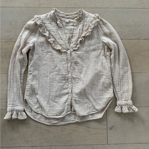 XiRENA  Gauze Esmay Ruffle Button Front Long Sleeve Shirt XS tan - Picture 3 of 6